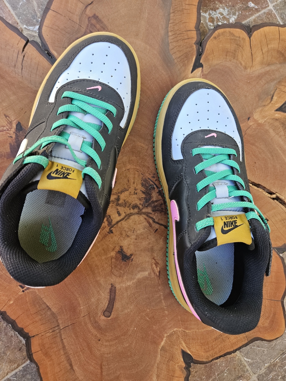 (MWOB) Nike Kids Air Force 1 Low — Black/Light Blue with Teal Laces 3Y - Picture 12 of 15
